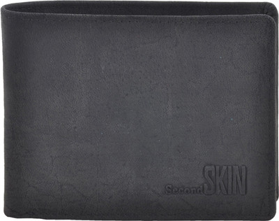 Second Skin Men Black Genuine Leather Wallet(10 Card Slots)