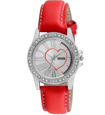 Oxford OX2010SL03 Red Synthetic Leather Strap Red Heart Printed Silver Dial Watch  - For Women   Watches  (Oxford)