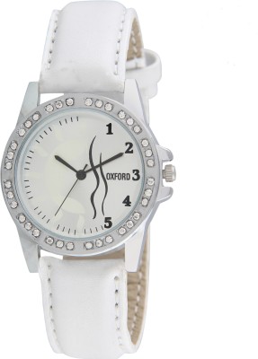 Oxford OX2009SL03 White Synthetic Leather Strap Shining Quarter Moon Printed Silver Dial Watch  - For Women   Watches  (Oxford)