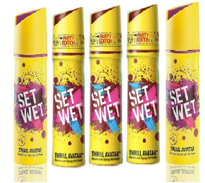 

Set Wet 3 Thrill Avatar And 2 Swag Avatar pack of 5 Deodorant Spray - For Men(150 ml, Pack of 5)
