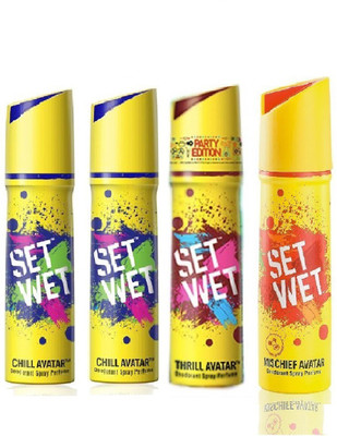 

Set Wet 2 Chill Avatar And 1 Thrill Avatar 1 Mischief Avatar Deodorant Spray - For Men(150 ml, Pack of 4)