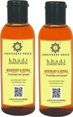 

Continent Spice Khadi Ayurvedic Hair Growth Oil - Rosemary & Henna (Paraben Free) CS682005 - Pack of 2 Hair Oil(100 ml)