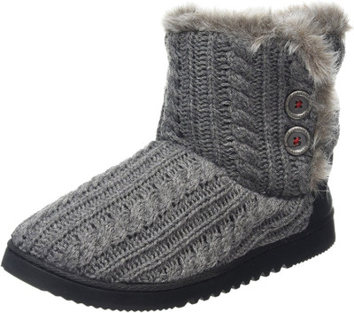 

Dearfoams Cable Knit Two-Button Boot with Memory Foam Boots For Women(Grey