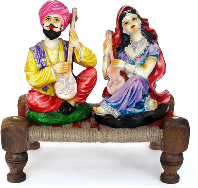 

Tied Ribbons Rajsthani Couple with Khaat Decorative Showpiece - 25 cm(Polyresin, Multicolor)