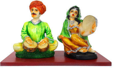 

Tied Ribbons Rajsthani Couple with Wooden Base Decorative Showpiece - 26 cm(Polyresin, Multicolor)