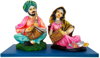

Tied Ribbons Rajsthani Couple on Wooden Base Decorative Showpiece - 25 cm(Polyresin, Multicolor)