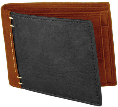 

Bizarre Kraftz Men Formal Brown, Grey Artificial Leather Wallet(4 Card Slots), Tan-black2