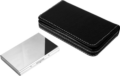 

ZBLACK ew Quality Steel Plain Waterproof Business ATM & Soft Black Leather Waterproof Business Visiting 6 Card Holder(Set of 2, Multicolor)