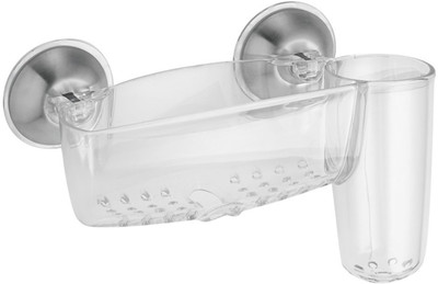 

Interdesign Forma Power Lock Max Sink Center with Large Brush Holder, Clear/Brushed Stainless Steel Plastic Wall Shelf(Number of Shelves - 2, White, Clear)
