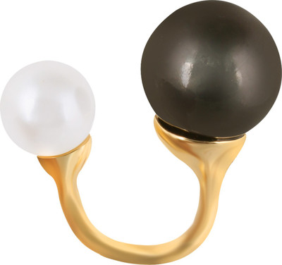 

Fasherati Dual Pearl Alloy Crystal Ring, Black