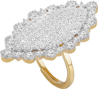 

Fasherati CZ Studded Oval Cocktail Alloy Crystal Ring, Gold