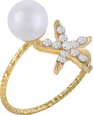 

Fasherati Star Fish and Pearl Alloy Crystal Ring, Gold