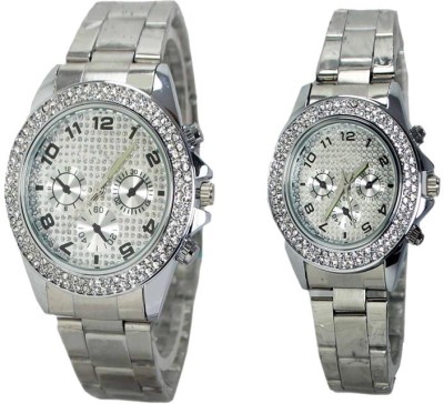SRK ENTERPRISE Stylish Silver Couple Paidu With Studded Diamond Watch  - For Couple   Watches  (SRK ENTERPRISE)