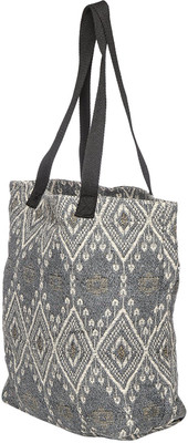 

Jungli Murgi by Grey, White & Gold Jacquard Tote with Black Handle Multipurpose Bag(Multicolor, 15 L)