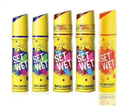 

Set Wet 2 Chill Avatar And 2 Thrill Avatar 1 Mischief Avatar set of 5 Deodorant Spray - For Men(150 ml, Pack of 5)