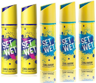 

Set Wet 2 Chill Avatar And 3 Cool Avatar set of 5 Deodorant Spray - For Men(150 ml, Pack of 5)