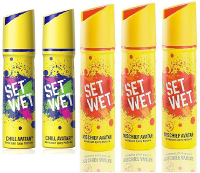 

Set Wet 2 Chill Avatar And 3 Mischief Avatar set of 5 Deodorant Spray - For Men(150 ml, Pack of 5)