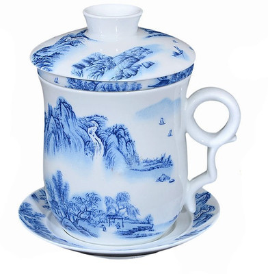 

IndusTree Tea Infuser with Lid & Coaster Base Porcelain(White, Blue, Pack of 1)