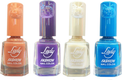 

Lady Fashion Colour Cap Insta Dry Nail polish (Evergreen Colours) Brown,Purple,White,Blue(Pack of 4)