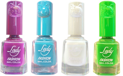 

Lady Fashion Colour Cap Insta Dry Nail polish (Evergreen Colours) Purple,Blue,White,Green(Pack of 4)