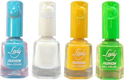 

Lady Fashion Colour Cap Insta Dry Nail polish (Evergreen Colours) Blue,White,Yellow,Green(Pack of 4)