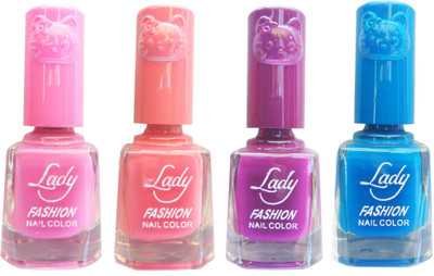 

Lady Fashion Colour Cap Insta Dry Nail polish (Evergreen Colours) Pink,Pink,Purple,Blue(Pack of 4)