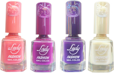 

Lady Fashion Colour Cap Insta Dry Nail polish (Evergreen Colours) Pink,Purple,Purple,White(Pack of 4)