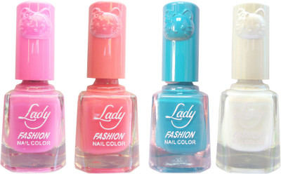 

Lady Fashion Colour Cap Insta Dry Nail polish (Evergreen Colours) Pink,Pink,Blue,White(Pack of 4)