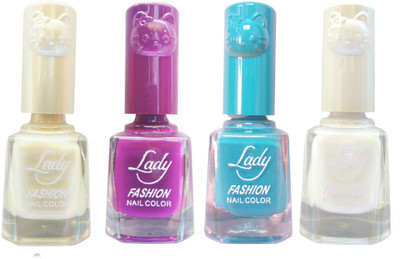 

Lady Fashion Colour Cap Insta Dry Nail polish (Evergreen Colours) White,Purple,Blue,White(Pack of 4)