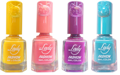 

Lady Fashion Colour Cap Insta Dry Nail polish (Evergreen Colours) Yellow,Pink,Purple,Blue(Pack of 4)