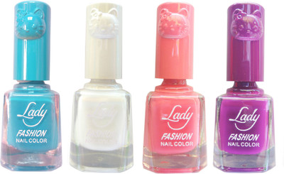 

Lady Fashion Colour Cap Insta Dry Nail polish (Evergreen Colours) Blue,White,Pink,Purple(Pack of 4)