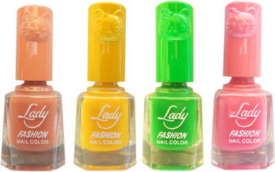 

Lady Fashion Colour Cap Insta Dry Nail polish (Evergreen Colours) Brown,Yellow,Green,Pink(Pack of 4)