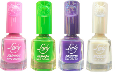 

Lady Fashion Colour Cap Insta Dry Nail polish (Evergreen Colours) Pink,Green,Purple,White(Pack of 4)