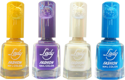 

Lady Fashion Colour Cap Insta Dry Nail polish (Evergreen Colours) Yellow,Purple,White,Blue(Pack of 4)