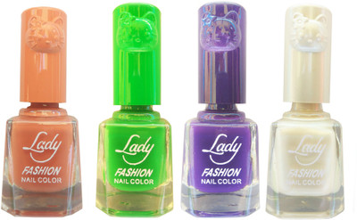 

Lady Fashion Colour Cap Insta Dry Nail polish (Evergreen Colours) Brown,Green,Purple,White(Pack of 4)