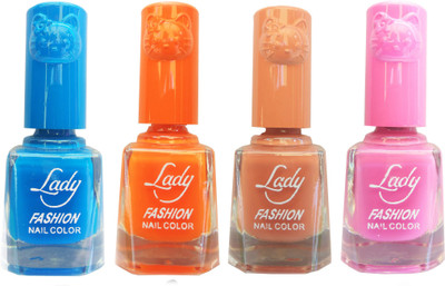 

Lady Fashion Colour Cap Insta Dry Nail polish (Evergreen Colours) Blue,Orange,Brown,Pink(Pack of 4)