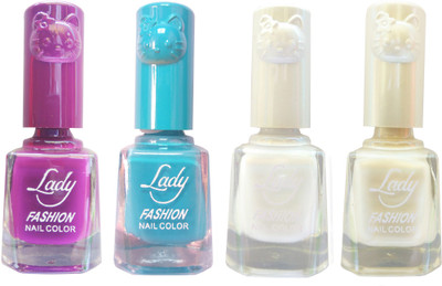 

Lady Fashion Colour Cap Insta Dry Nail polish (Evergreen Colours) Purple,Blue,White,White(Pack of 4)