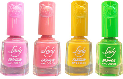 

Lady Fashion Colour Cap Insta Dry Nail polish (Evergreen Colours) Pink,Pink,Yellow,Green(Pack of 4)