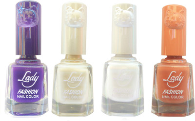 

Lady Fashion Colour Cap Insta Dry Nail polish (Evergreen Colours) Purple,White,White,Brown(Pack of 4)