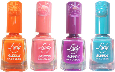 

Lady Fashion Colour Cap Insta Dry Nail polish (Evergreen Colours) Orange,Pink,Purple,Blue(Pack of 4)
