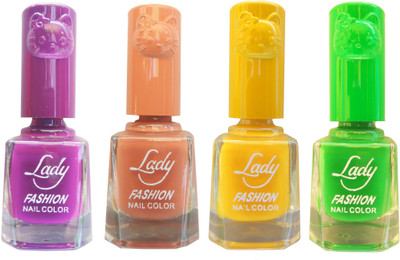 

Lady Fashion Colour Cap Insta Dry Nail polish (Evergreen Colours) Purple,Brown,White,Green(Pack of 4)