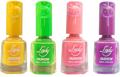 

Lady Fashion Colour Cap Insta Dry Nail polish (Evergreen Colours) Yellow,Green,Pink,Purple(Pack of 4)