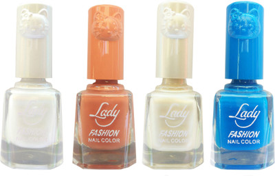 

Lady Fashion Colour Cap Insta Dry Nail polish (Evergreen Colours) White,Brown,White,Blue(Pack of 4)