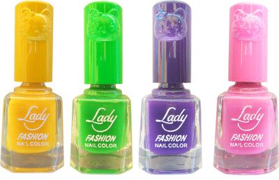 

Lady Fashion Colour Cap Insta Dry Nail polish (Evergreen Colours) Yellow,Green,Purple,Pink(Pack of 4)