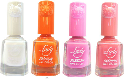 

Lady Fashion Colour Cap Insta Dry Nail polish (Evergreen Colours) White,Orange,Pink,Pink(Pack of 4)