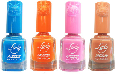 

Lady Fashion Colour Cap Insta Dry Nail polish (Evergreen Colours) Blue,Orange,Pink,Brown(Pack of 4)