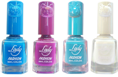 

Lady Fashion Colour Cap Insta Dry Nail polish (Evergreen Colours) Blue,Purple,Blue,White(Pack of 4)
