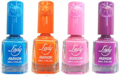 

Lady Fashion Colour Cap Insta Dry Nail polish (Evergreen Colours) Blue,Orange,Pink,Purple(Pack of 4)