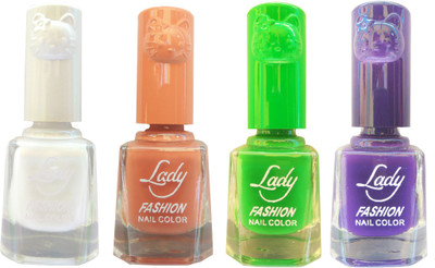 

Lady Fashion Colour Cap Insta Dry Nail polish (Evergreen Colours) White,Brown,Green,Purple(Pack of 4)