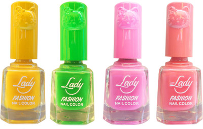 

Lady Fashion Colour Cap Insta Dry Nail polish (Evergreen Colours) Yellow,Green,Pink,Pink(Pack of 4)